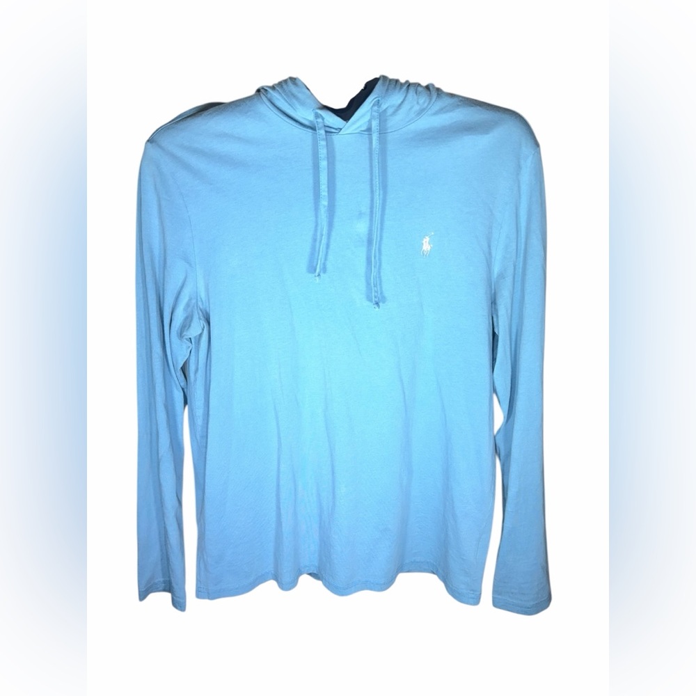 Polo by Ralph Lauren Men’s Light Blue Hooded Long Sleeve Shirt Medium